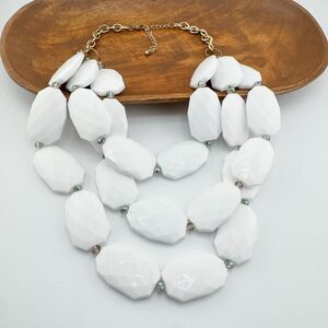 Vintage White Chunky Bead Necklace Layered Multi Strand Glamour Retro